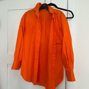 Zara Orange Oversized Poplin Shirt size XS